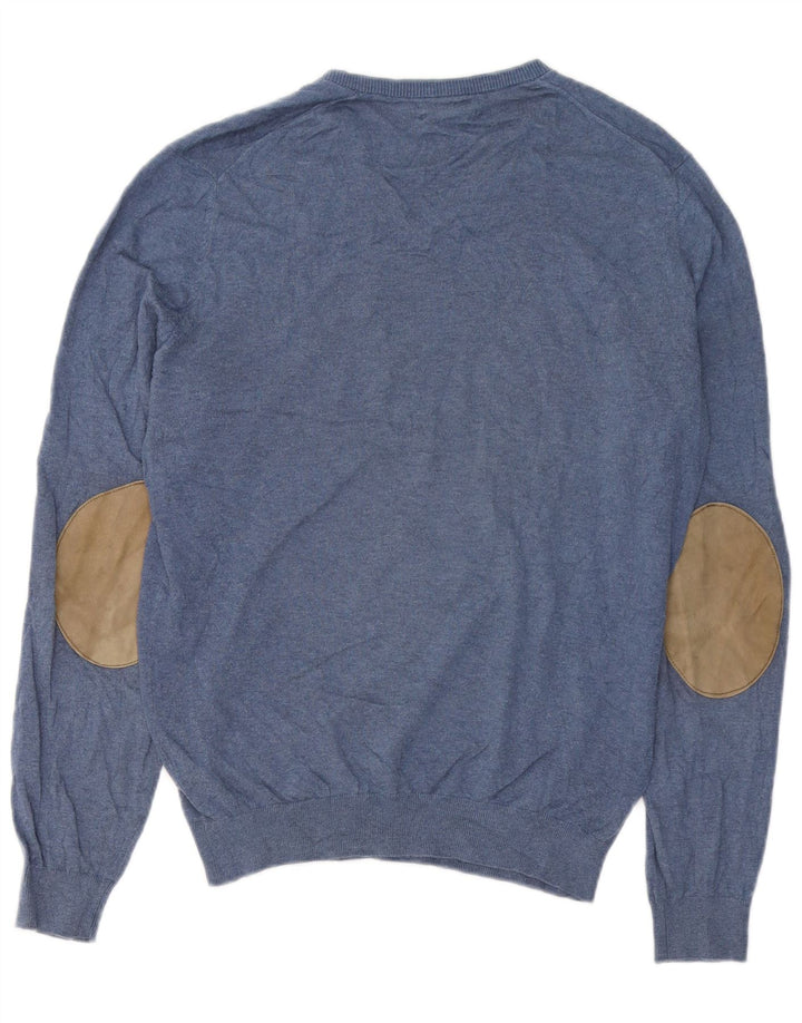 Massimo Dutti Herren-Pullover mit V-Ausschnitt aus mittelblauer Baumwolle