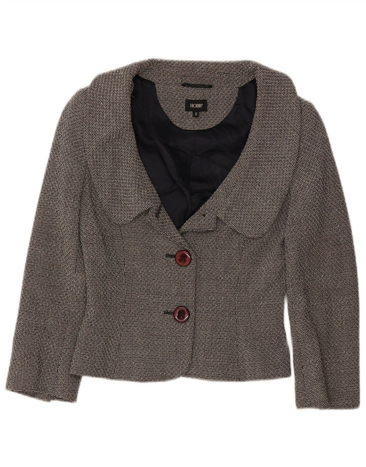 Hobbs Damen-Blazer mit 2 Knöpfen, bauchfrei, Gr. 8, Größe S, schwarz gesprenkelte Wolle