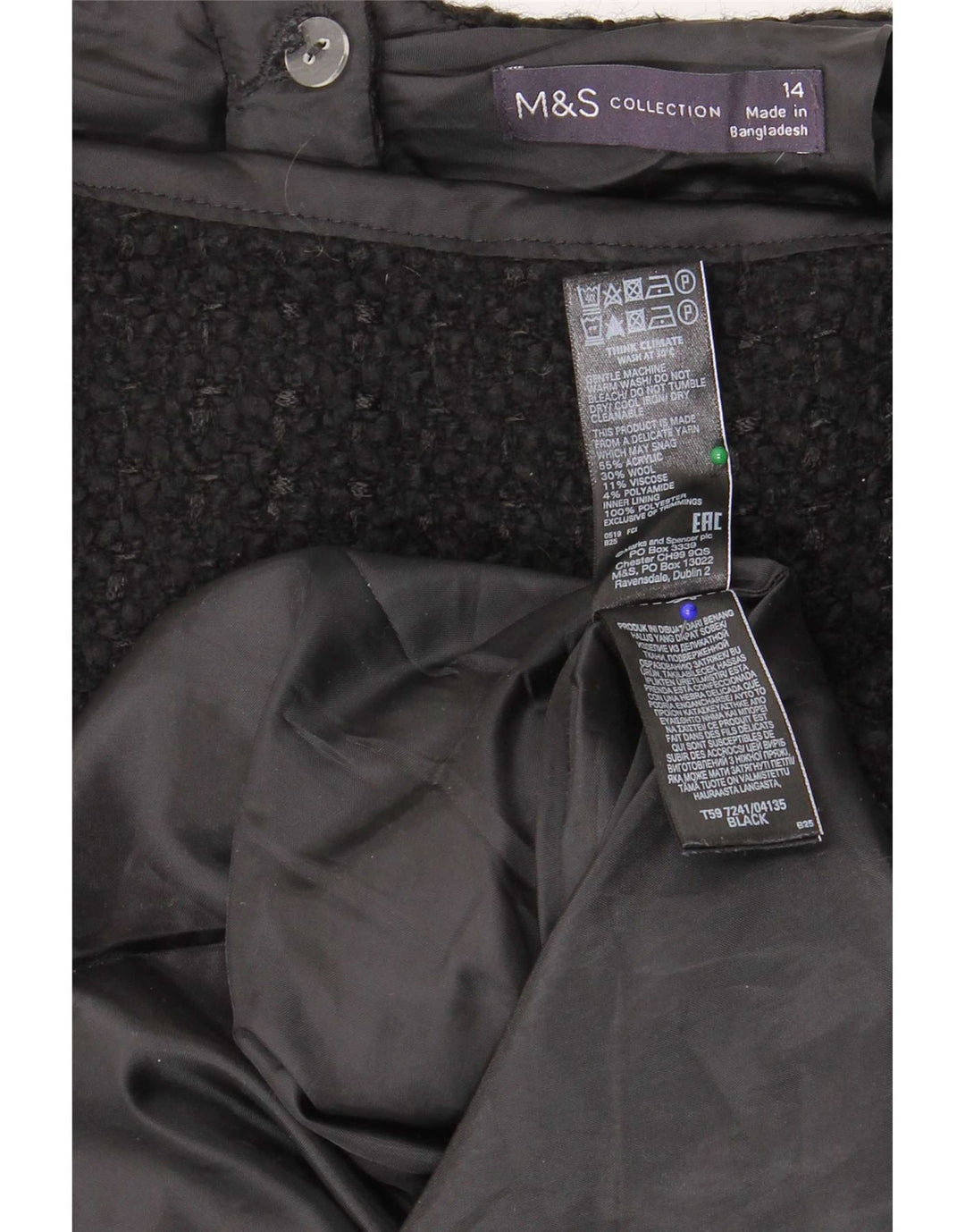 Marks & Spencer Damen Minirock UK 14 Medium W32 Schwarz Acryl