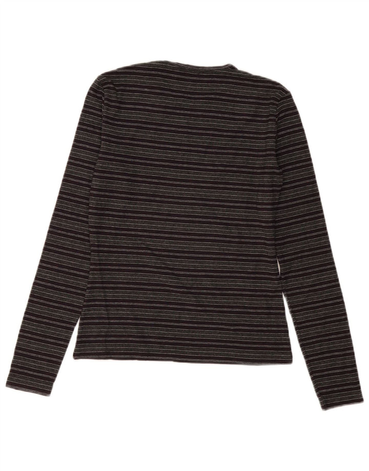 BENETTON Damen Top Langarm UK 8 Small Grau gestreift