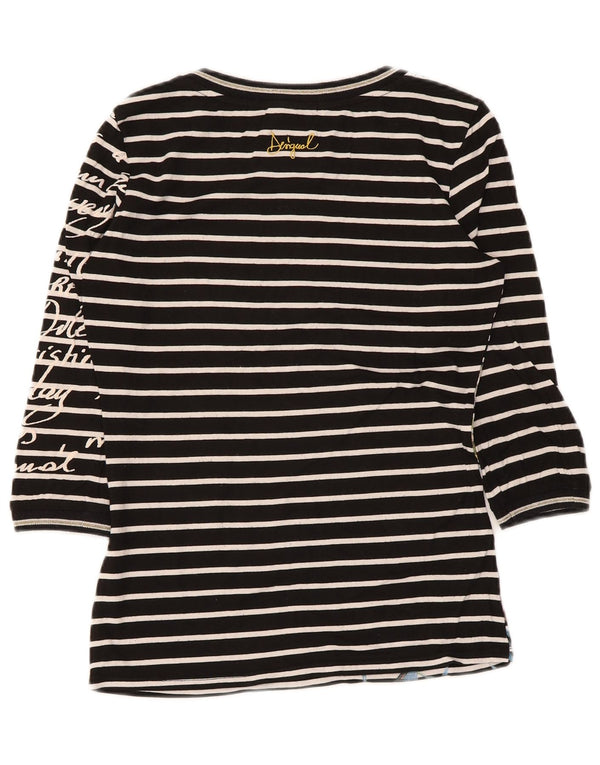Desigual Womens Graphic Top 3/4 Ärmel UK 8 Small Schwarz gestreift