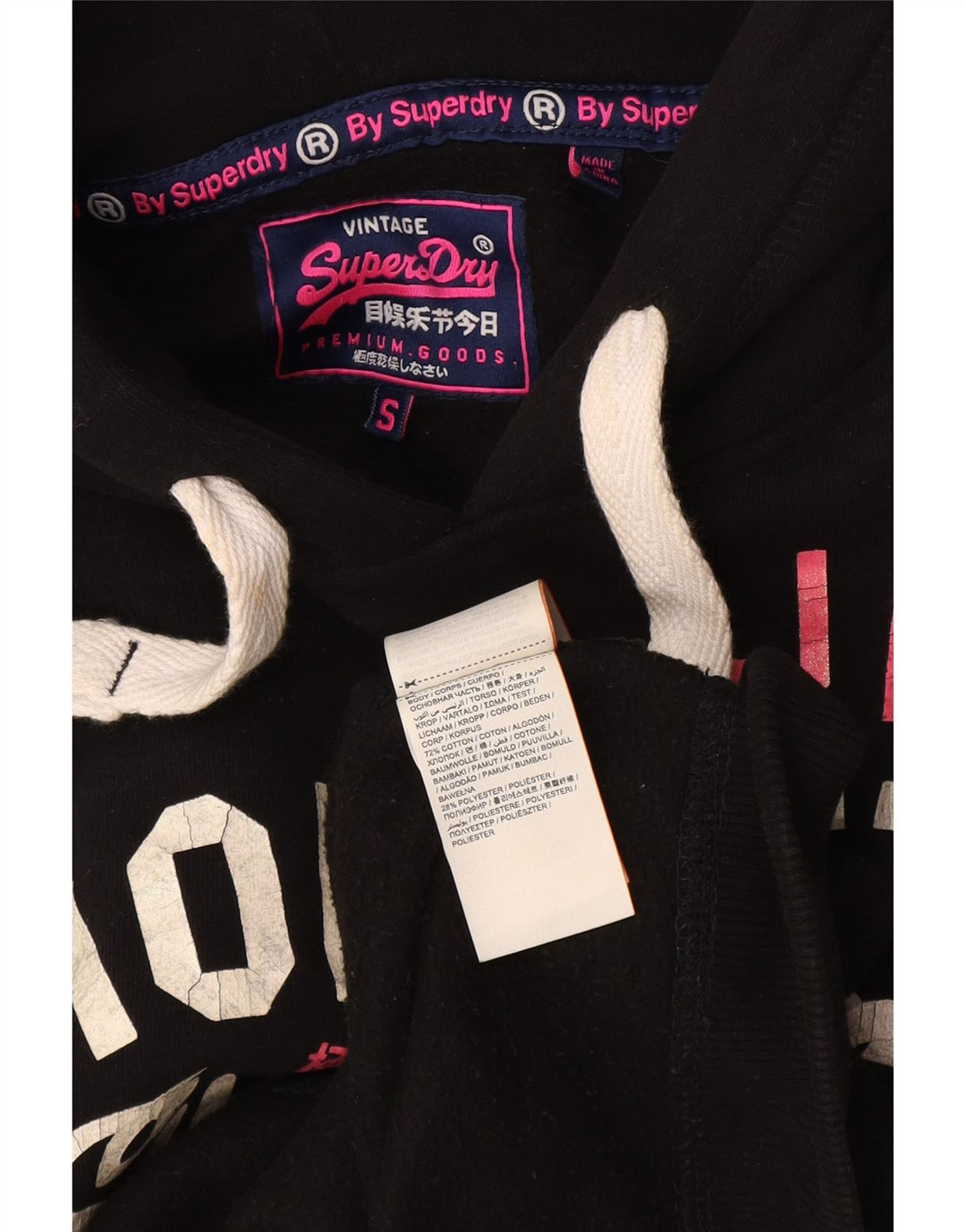 Superdry Herren Hornets Graphic Hoodie Pullover UK 10 Small Schwarz Baumwolle