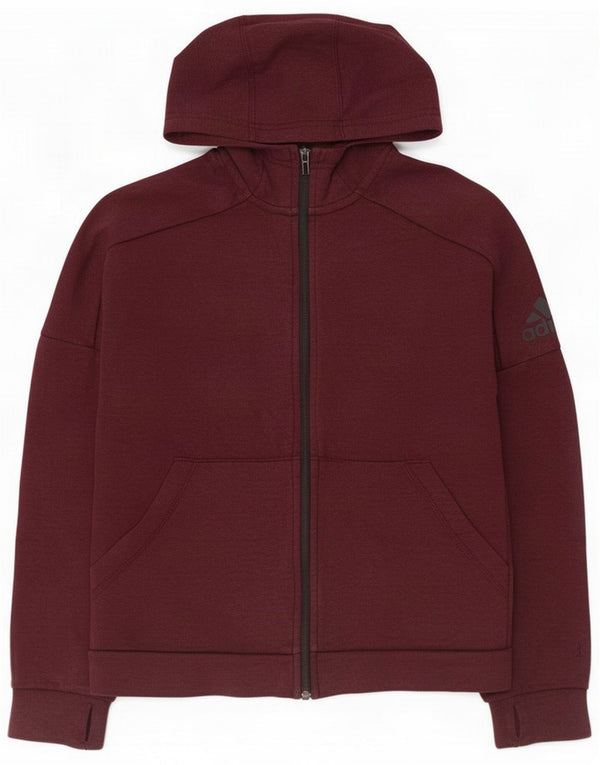 Adidas Damen Zip Hoodie Pullover UK 10 Small Burgundy Cotton