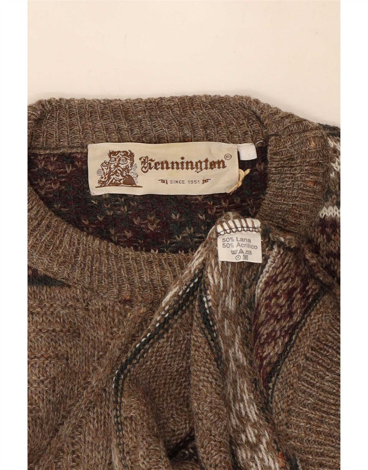 Kennington Herren-Pullover mit Rundhalsausschnitt, groß, braune Fair-Isle-Wolle