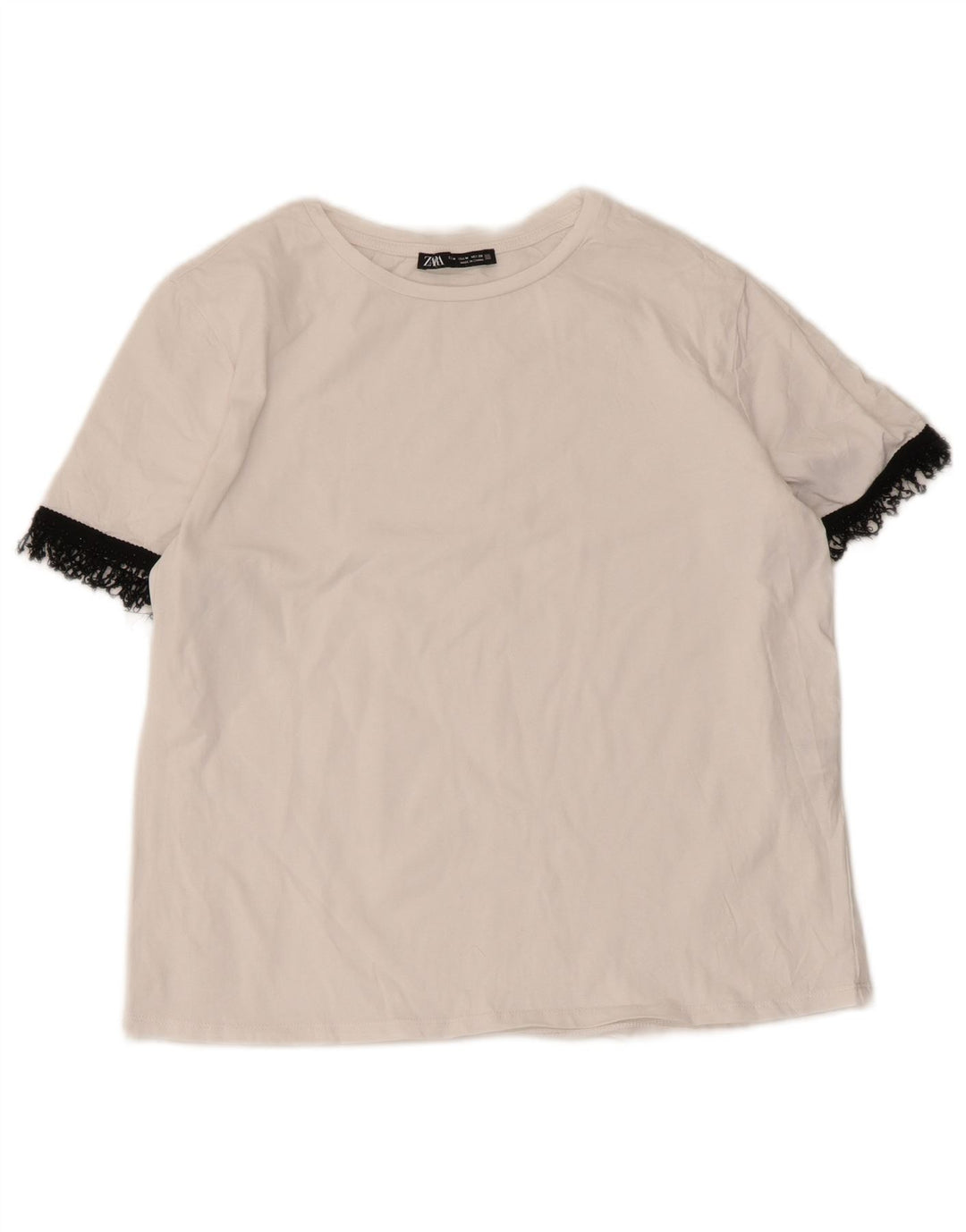 Zara Damen T-Shirt Top UK 12 Mittelweiße Colourblock-Baumwolle