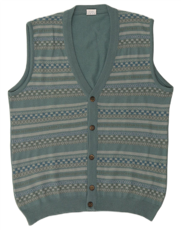 Bernardini Herren-Strickjacke, ärmellos, XL, blaue geometrische Wolle
