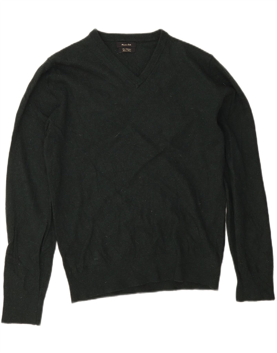 Massimo Dutti Damen-Pullover mit V-Ausschnitt, UK 14, mittelgrüne Wolle