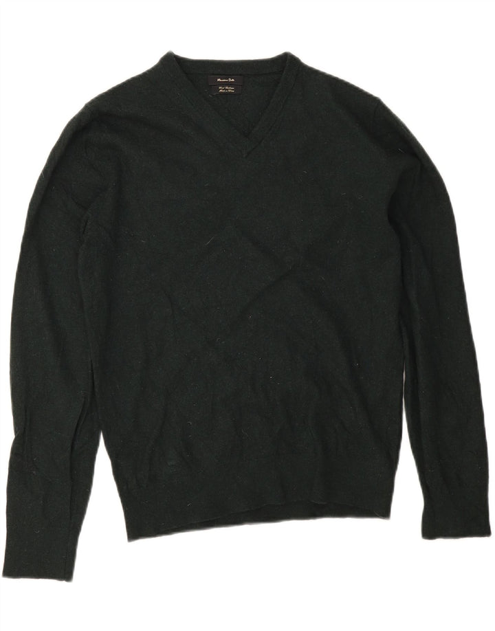 Massimo Dutti Damen-Pullover mit V-Ausschnitt, UK 14, mittelgrüne Wolle