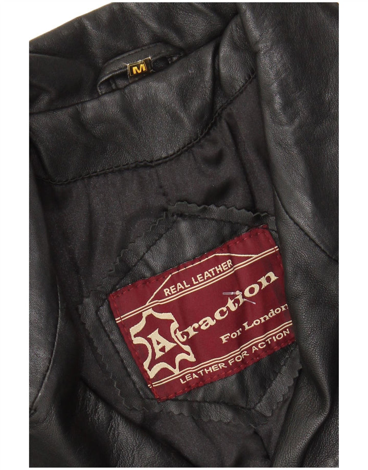 Vintage Damen Ledermantel UK 12 Mittelschwarzes Leder