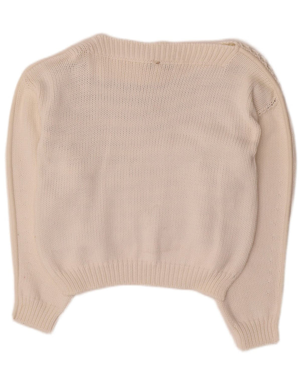 Vintage Womens Crop Boat Neck Jumper Sweater UK 14 Medium Off White