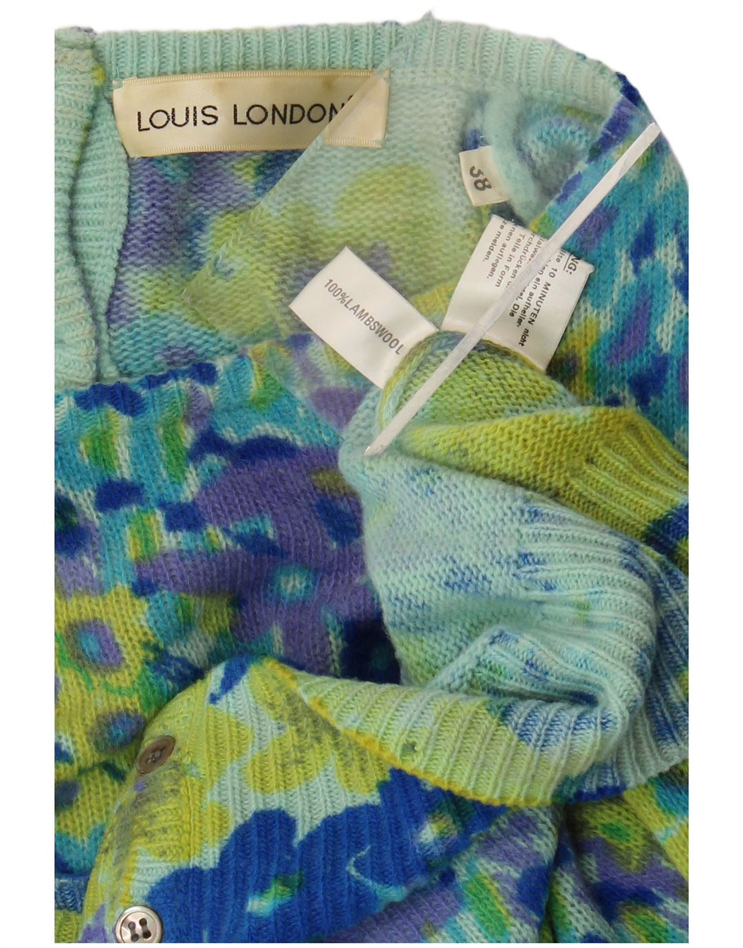 LOUIS LONDON Damen-Cardigan-Pullover EU 38 Mittelblauer Tierdruck