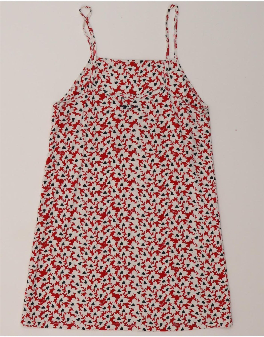 TOMMY HILFIGER Damen Blusenoberteil mit abstraktem Muster UK 12 Mittelrot