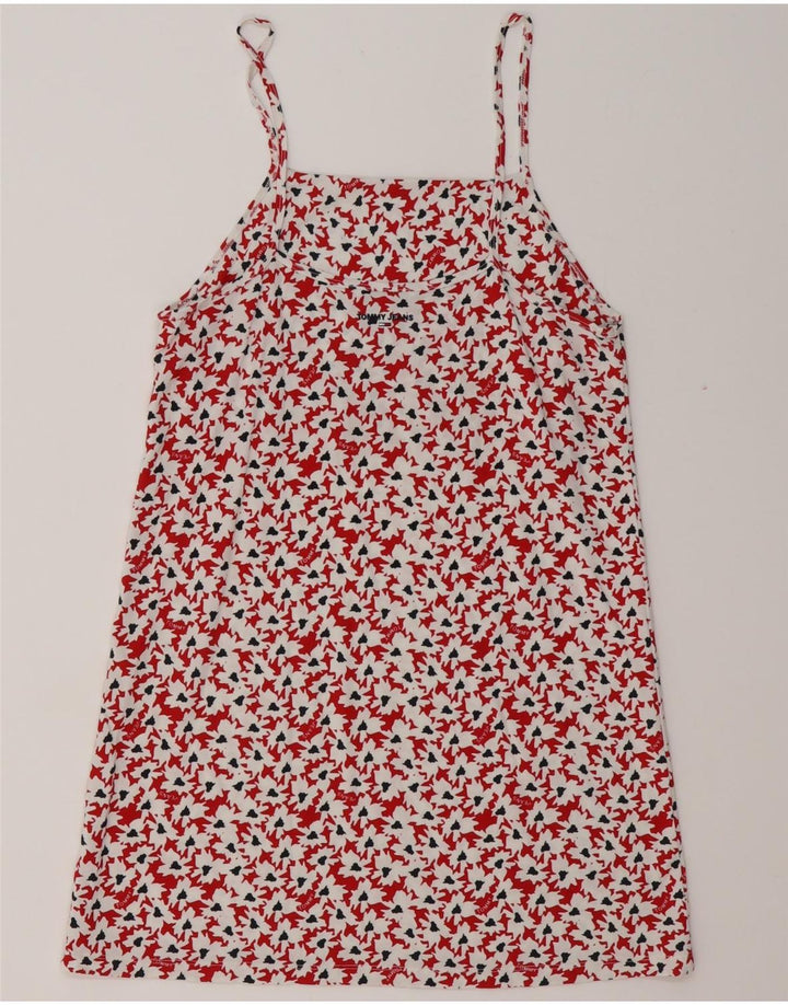 TOMMY HILFIGER Damen Blusenoberteil mit abstraktem Muster UK 12 Mittelrot