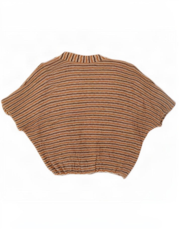 Vintage Damen Crop Cardigan Top EU 40 Mittelbeige gestreift