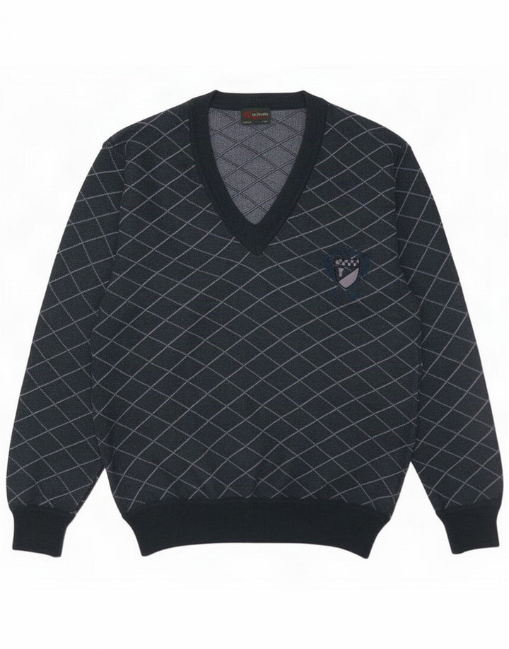 Giuliano Herren-Pullover mit V-Ausschnitt IT 50 mittelgrün karierte Wolle