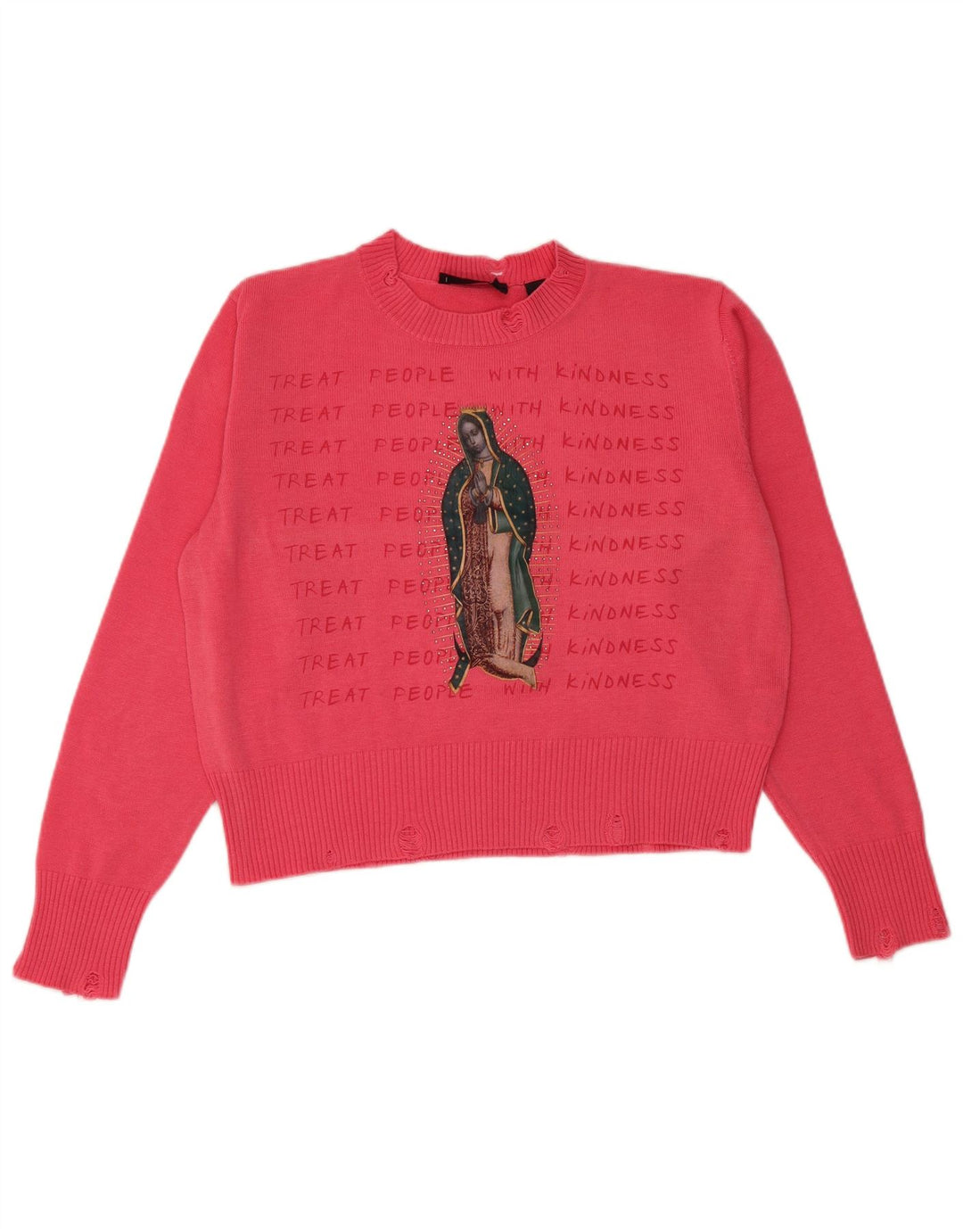 DESIGUAL Damen Crop Graphic Rundhalspullover Pullover UK 14 Mittelrosa