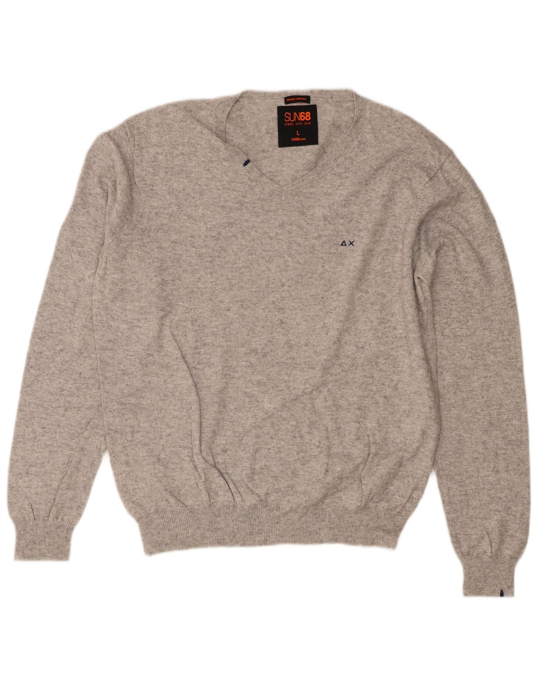 Sun68 Herren-Pullover mit V-Ausschnitt, groß, graue Baumwolle