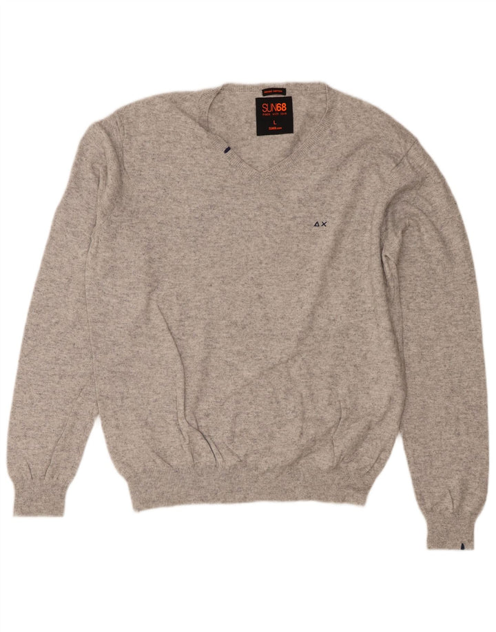 Sun68 Herren-Pullover mit V-Ausschnitt, groß, graue Baumwolle