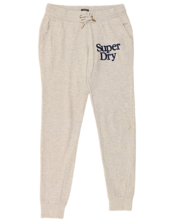 Superdry Damen-Trainingshose mit Grafik, Jogginghose, UK 12, mittelgraue Baumwolle