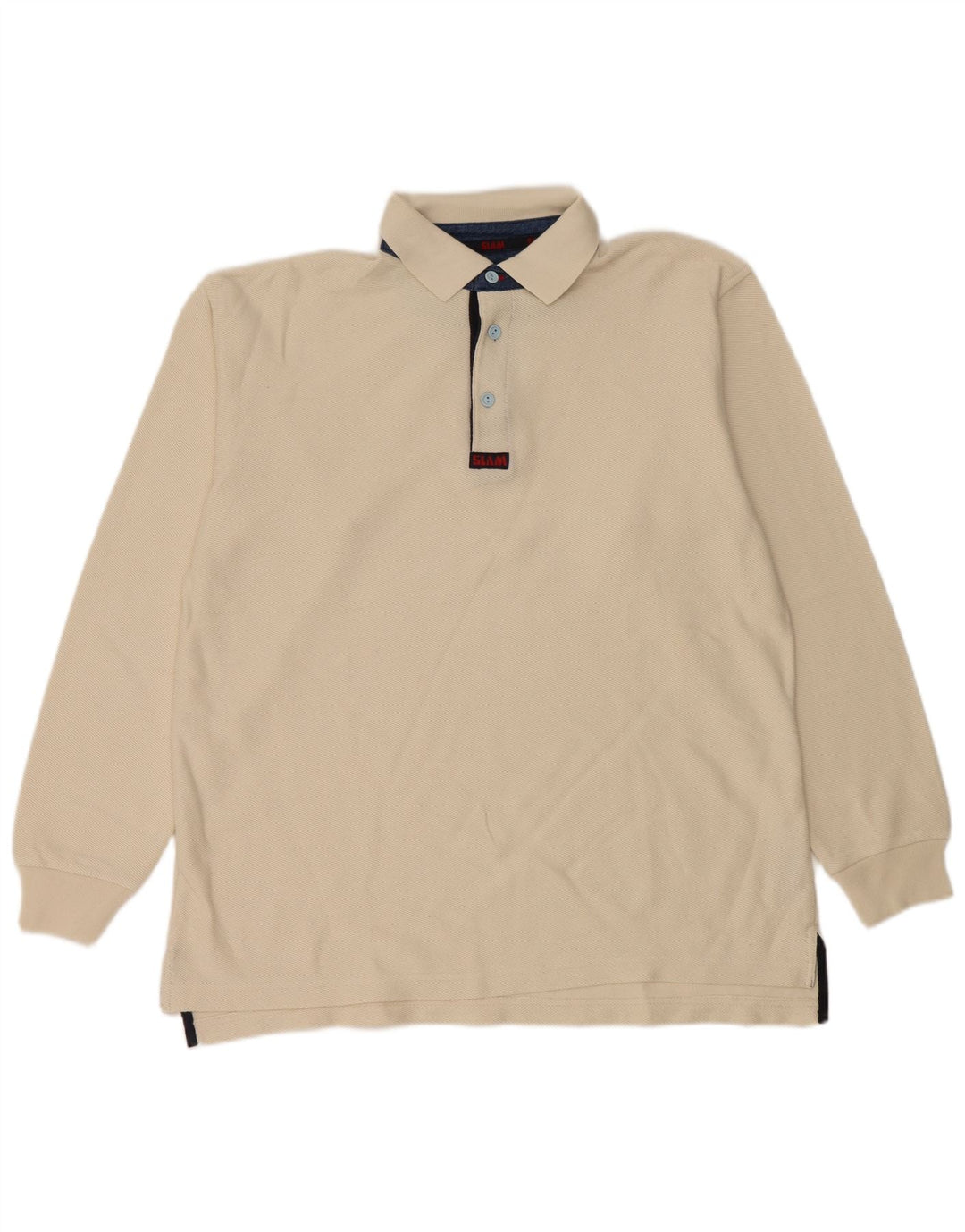 Slam Herren-Langarm-Rugby-Poloshirt aus Baumwolle in Mittelbeige