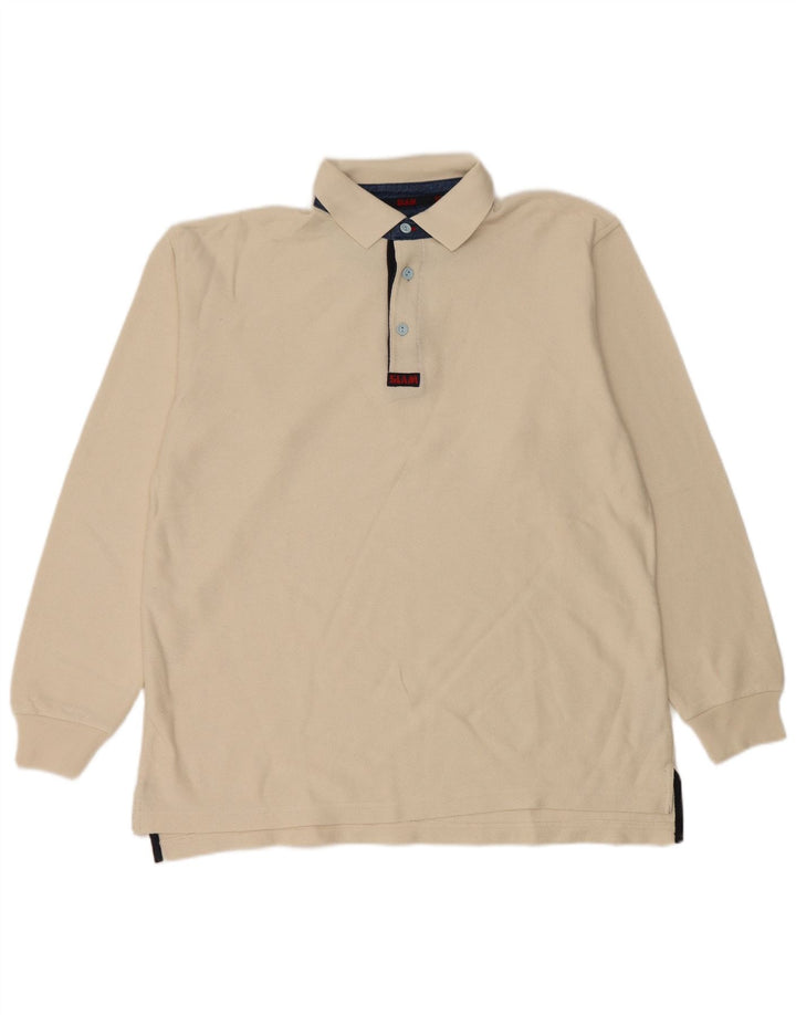 Slam Herren-Langarm-Rugby-Poloshirt aus Baumwolle in Mittelbeige