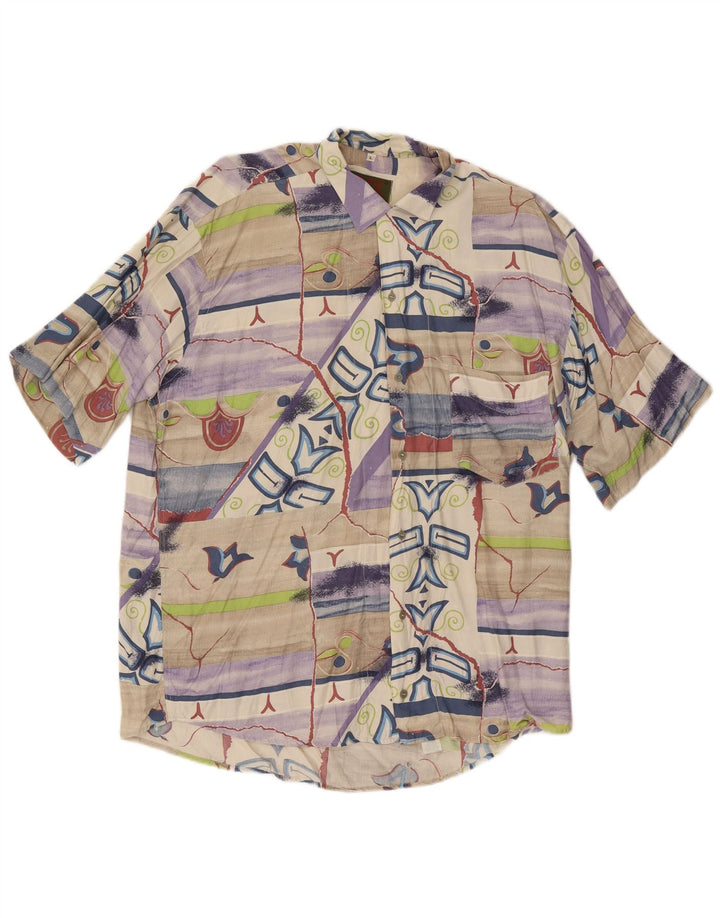 Vintage Herren-Kurzarmshirt mit abstraktem Muster, groß, mehrfarbig