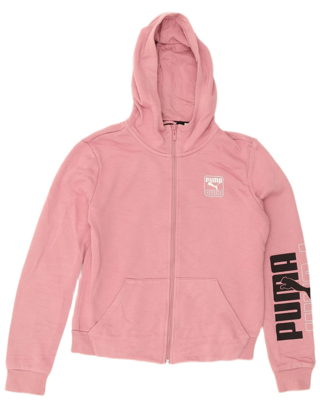Puma Womens Graphic Zip Hoodie Pullover UK 14 Mittelrosa Baumwolle