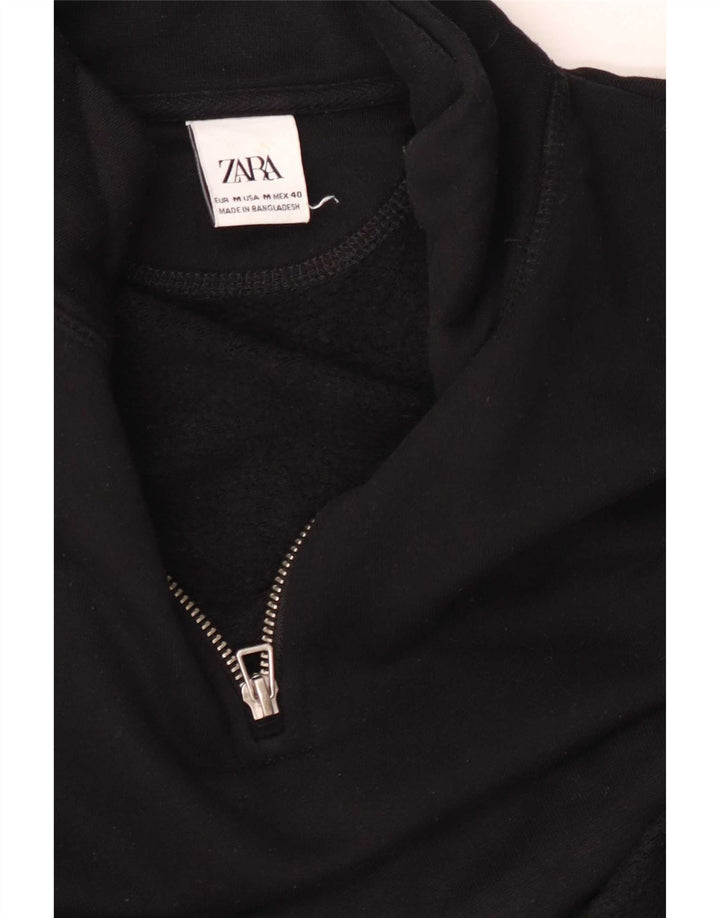 Zara Herren-Sweatshirt mit Reißverschluss am Hals, Mittelschwarz