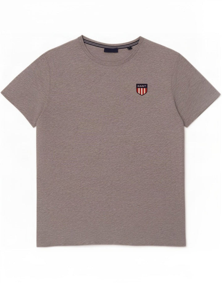 Gant Herren-T-Shirt-Oberteil aus mittelgrau gesprenkelter Baumwolle