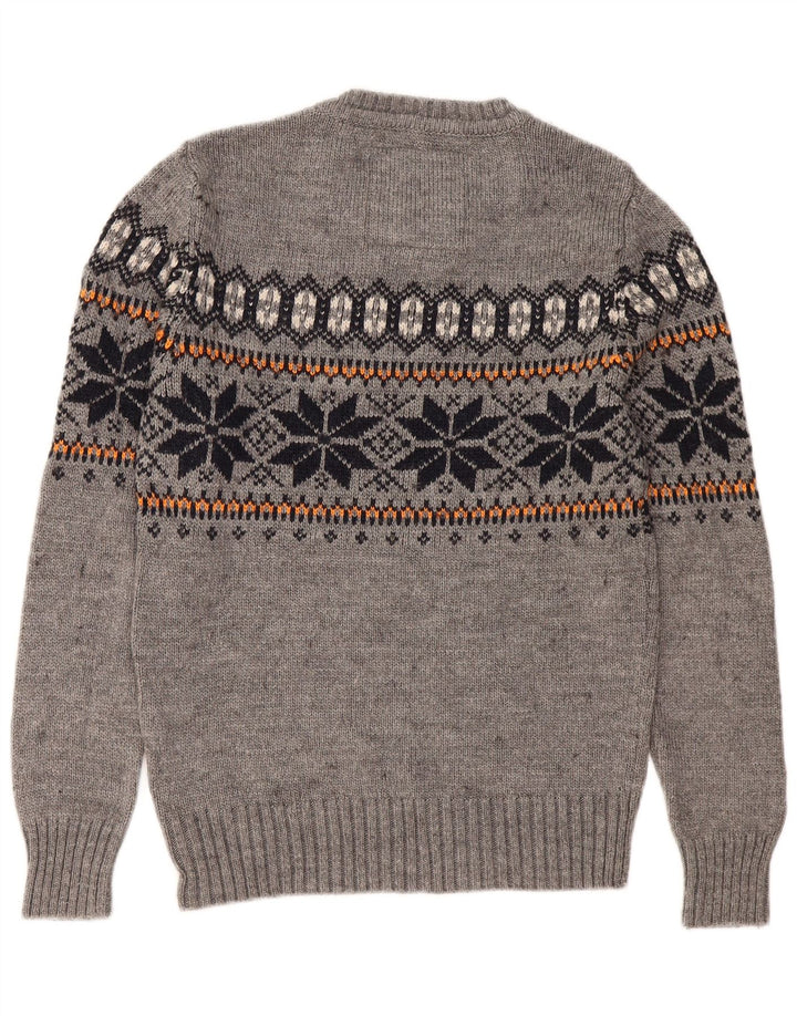 Superdry Herren-Pullover mit Rundhalsausschnitt, Größe S, Grau, Fair-Isle-Acryl
