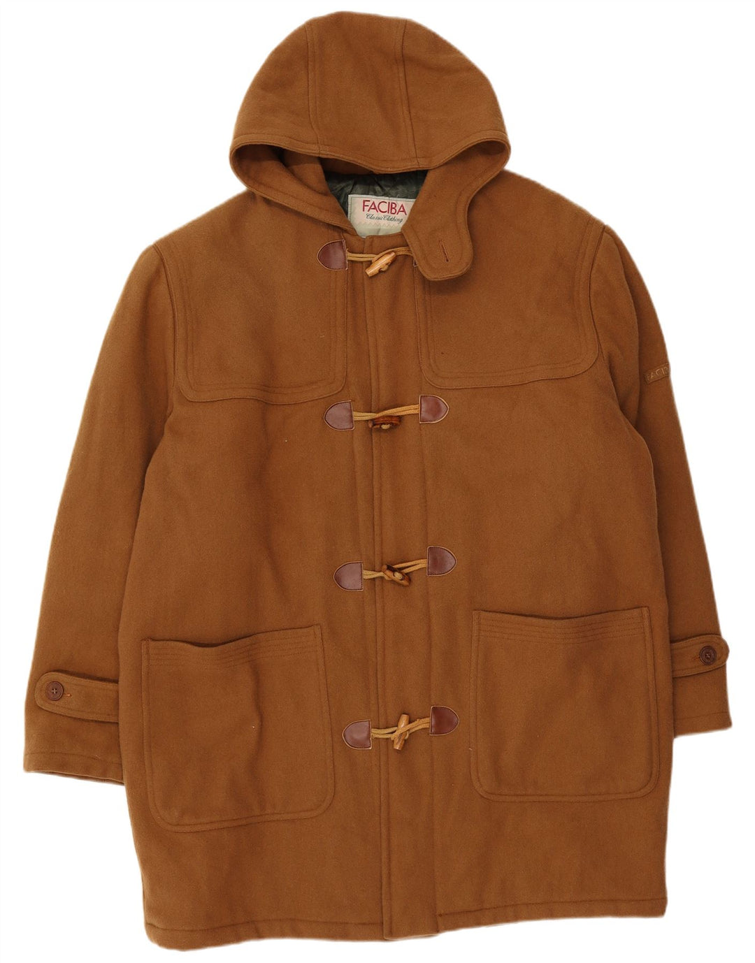 Faciba Herren-Dufflecoat mit Kapuze IT 50, große braune Wolle