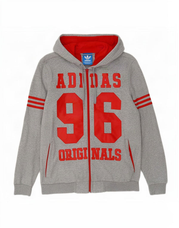 Adidas Herren-Kapuzenpullover mit grafischem Reißverschluss, mittelgrau gefleckte Baumwolle