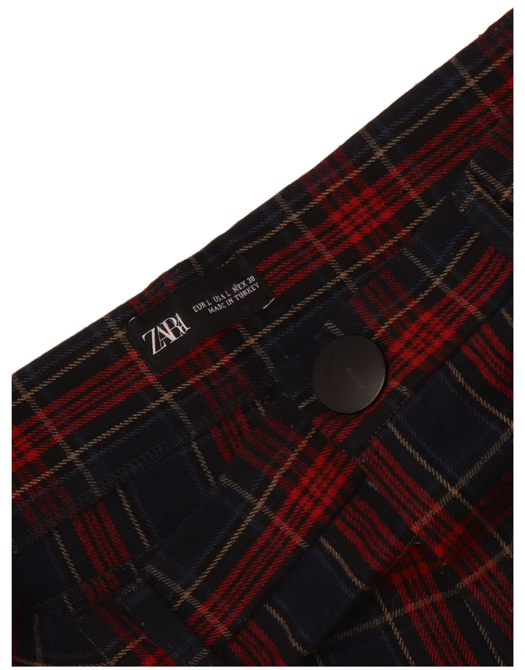 Schmale, verkürzte Damenhose von Zara, Größe L, W30, L25, rot kariert