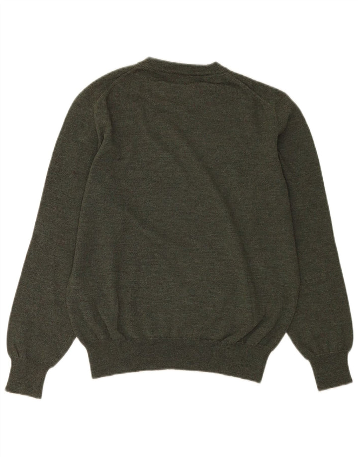 Trussardi Herren-Pullover mit Rundhalsausschnitt, Größe S, grüne Schurwolle