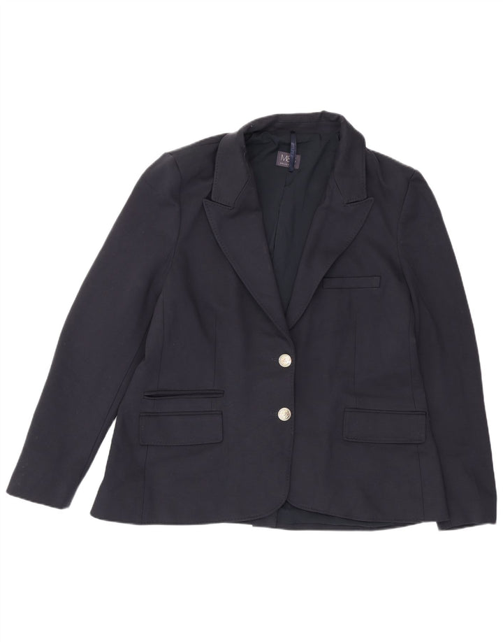 Marks & Spencer Damen 2-Knopf-Blazerjacke UK 16 Large Marineblaue Viskose