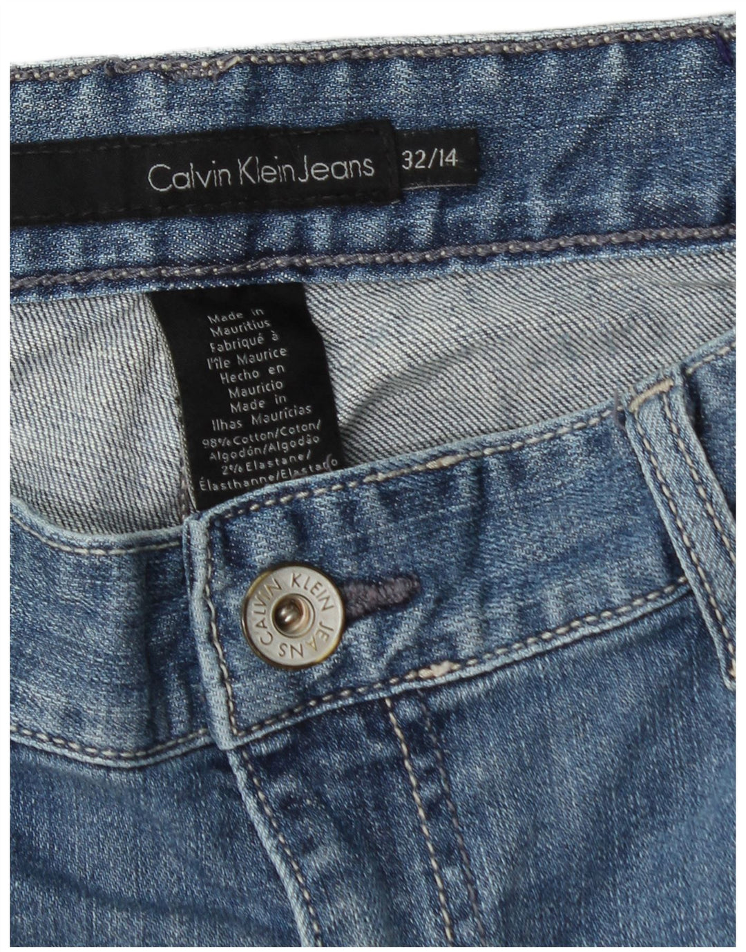 CALVIN KLEIN Damen-Jeans mit hoher Taille, kurz geschnitten, US 14, Größe L, W32, L26, Blau