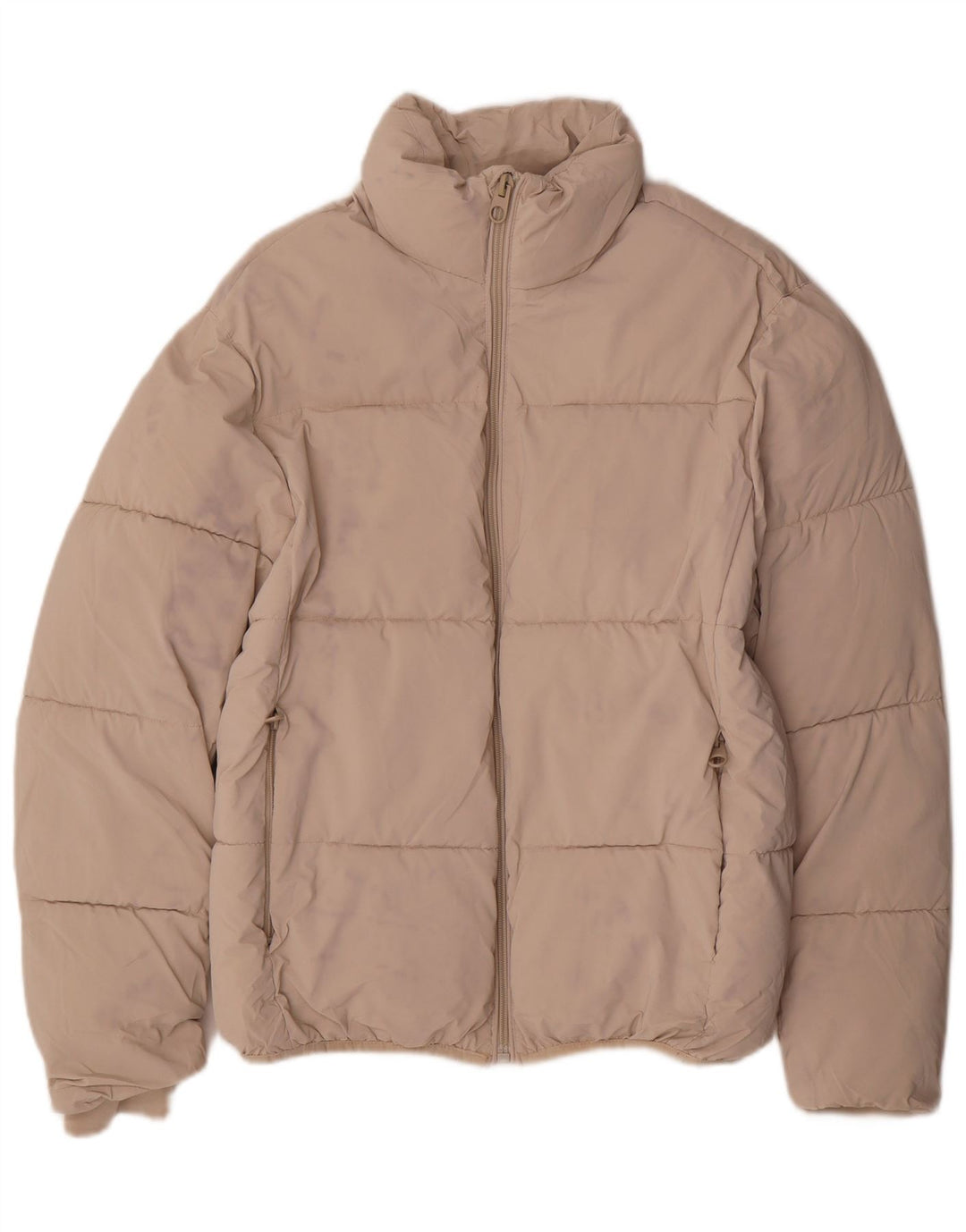 Zara Damen Übergroße wattierte Jacke UK 10 Small Beige Nylon