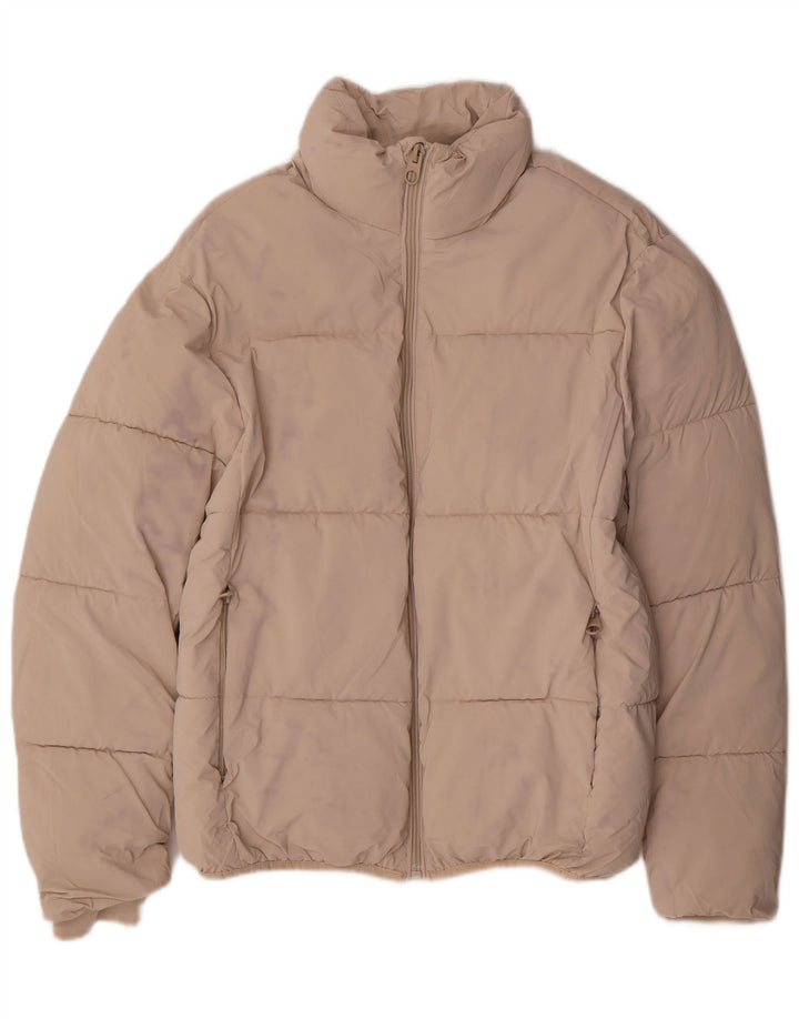 Zara Damen Übergroße wattierte Jacke UK 10 Small Beige Nylon