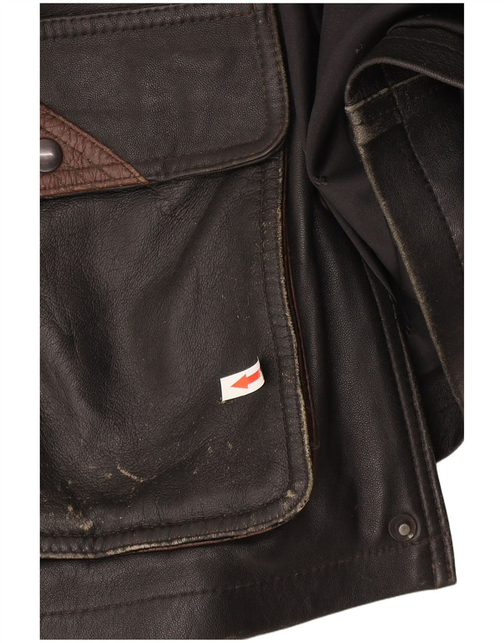 Vintage Herren-Windbreaker-Mantel aus Kunstleder, IT 50, großes schwarzes Polyamid