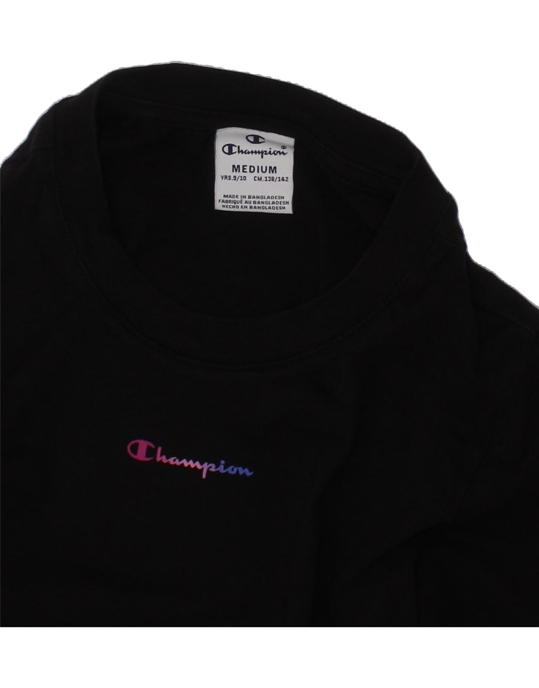 CHAMPION Girls Top Long Sleeve 9-10 Years Medium  Black Cotton Vintage Champion and Second-Hand Champion from Messina Hembry 