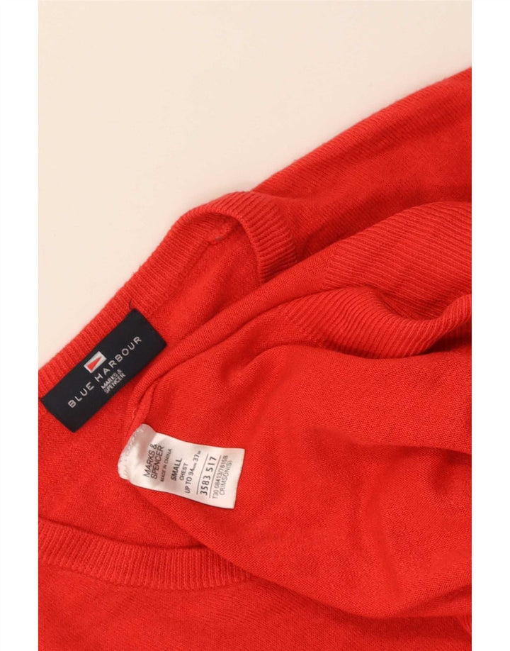 Marks & Spencer Herren Blue Harbor V-Ausschnitt Pullover Pullover Small Rot Acryl