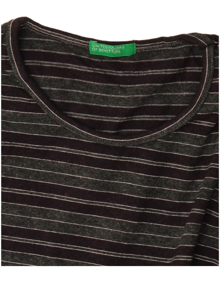 BENETTON Damen Top Langarm UK 8 Small Grau gestreift