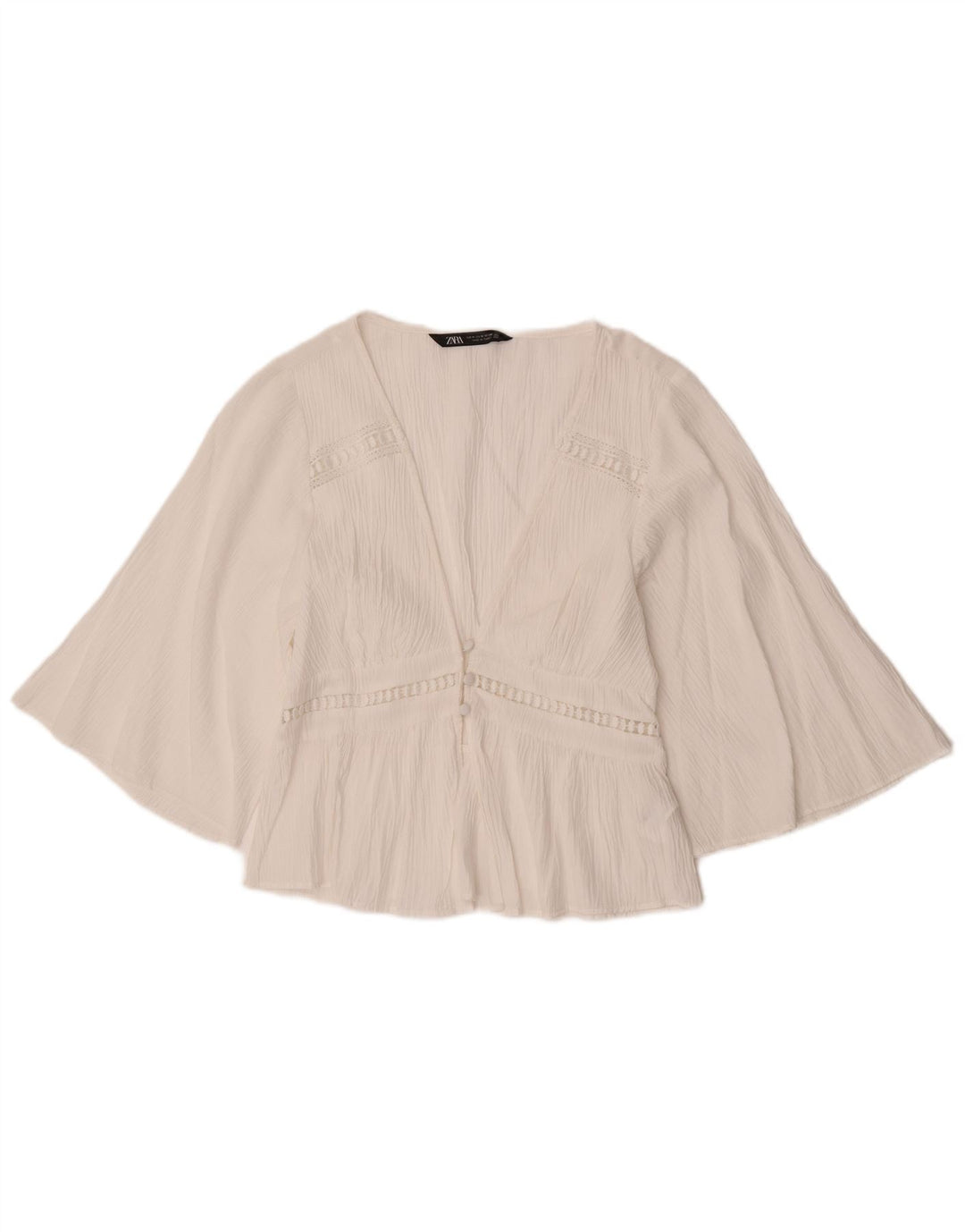 Zara Damen-Hemdbluse mit 3/4-Ärmeln, UK 12, Mittelweiß, Polyester