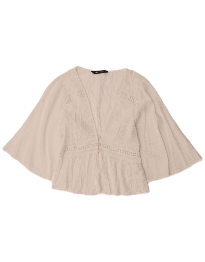 Zara Damen-Hemdbluse mit 3/4-Ärmeln, UK 12, Mittelweiß, Polyester