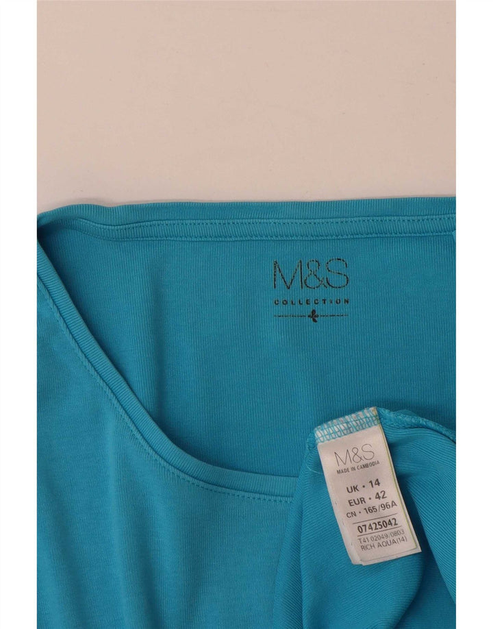 Marks & Spencer Damen Top Langarm UK 14 Large Blau Baumwolle