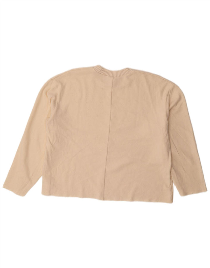 Zara Damen-Pullover, übergroß, Rundhalsausschnitt, Gr. 40, Größe L, gebrochenes Weiß