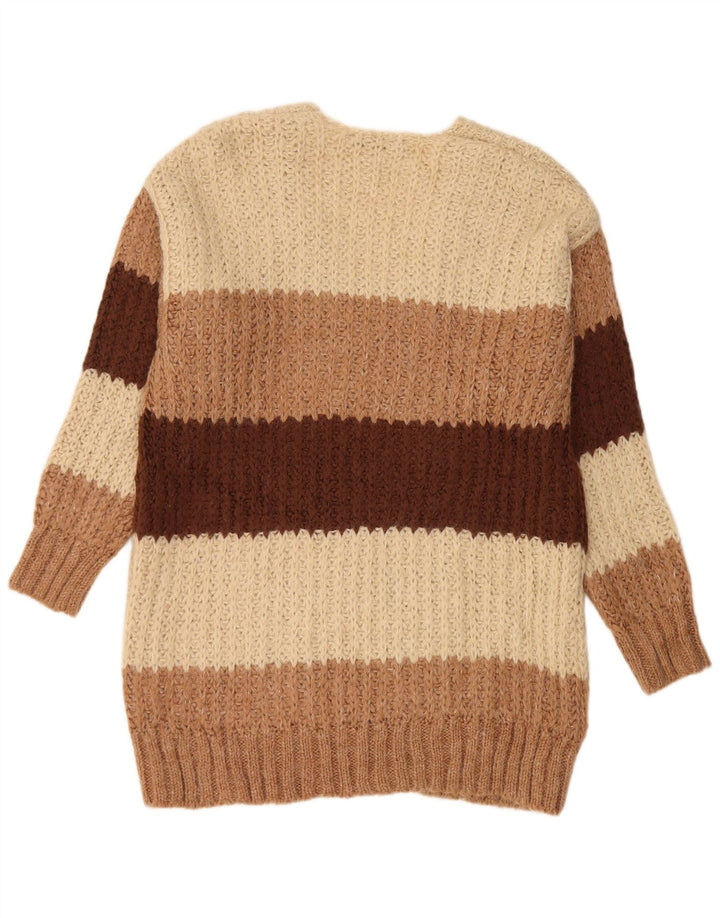Zara Damen-Pullover mit V-Ausschnitt, übergroß, Gr. 10, Größe S, Beige, gestreift
