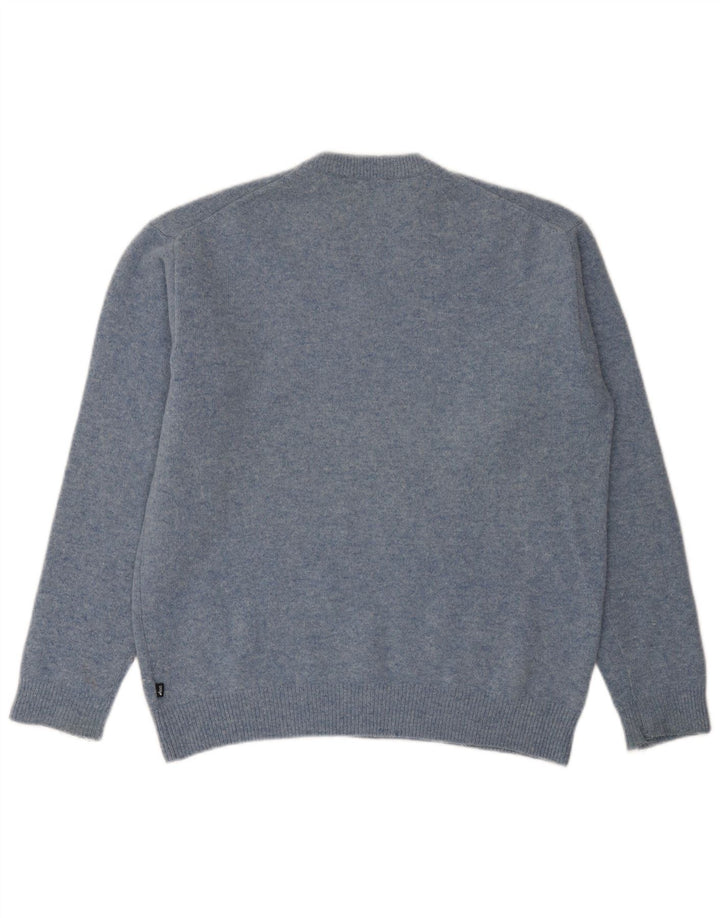 Asics Herren-Pullover mit V-Ausschnitt, groß, blaue Lammwolle