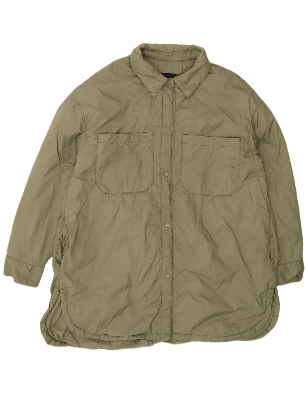 Zara Damen Übergroßer Windjacke-Mantel UK 16 Large Khaki Polyamid