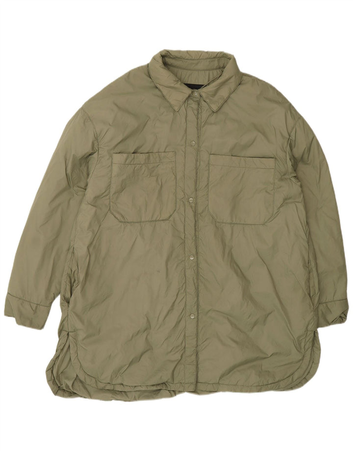 Zara Damen Übergroßer Windjacke-Mantel UK 16 Large Khaki Polyamid